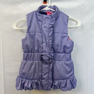 Lilly Pulitzer Girls Caylee Lavender Puffer Vest Floral Lined Ruffle‎ Medium 6/7